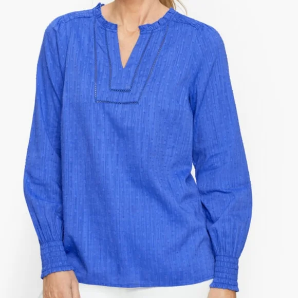 Talbots Tops Talbots Blue Smocked Blouse Top Womens Large